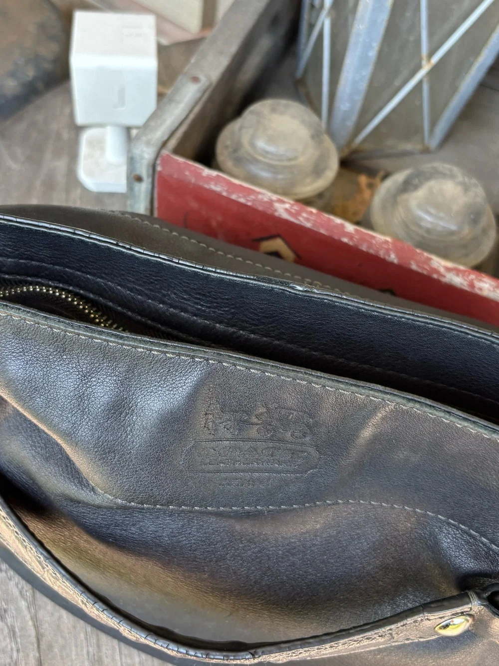 Coach Carly Vintage Black Leather Hobo Bag